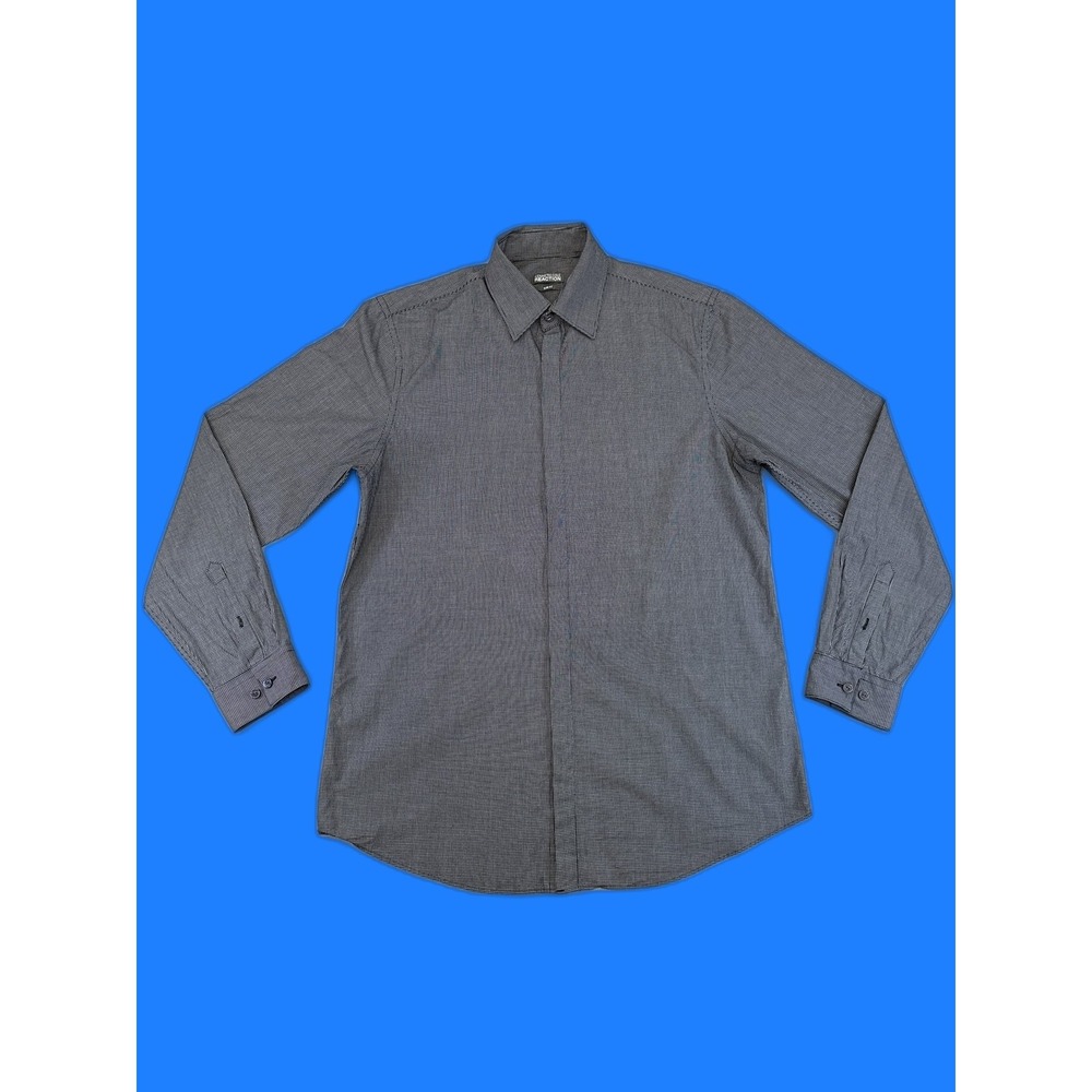KENNETH COLE REACTION Gray Checkered Button Down Shirt 18 34/35 Slim Fit 18